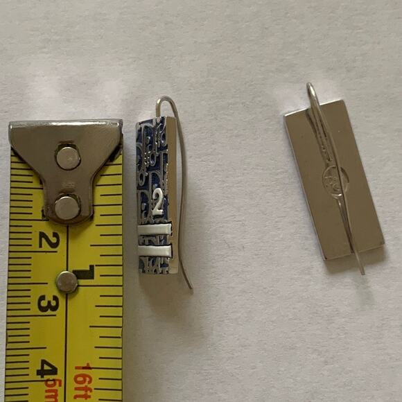 Authentic Christian Dior trotter logo blue white and silver earrings rectangular - Picture 3 of 4